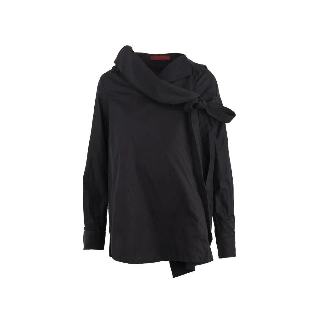 Unsigned Asymmetrical Shirt - '10s Black Cotton Good - Inside View