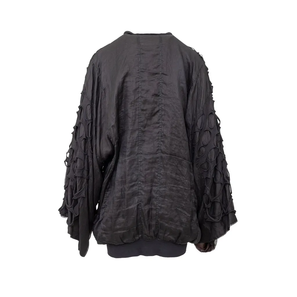 Unsigned Bomber Jacket With Cut-out Details - '10s Black Silk Good - Back View