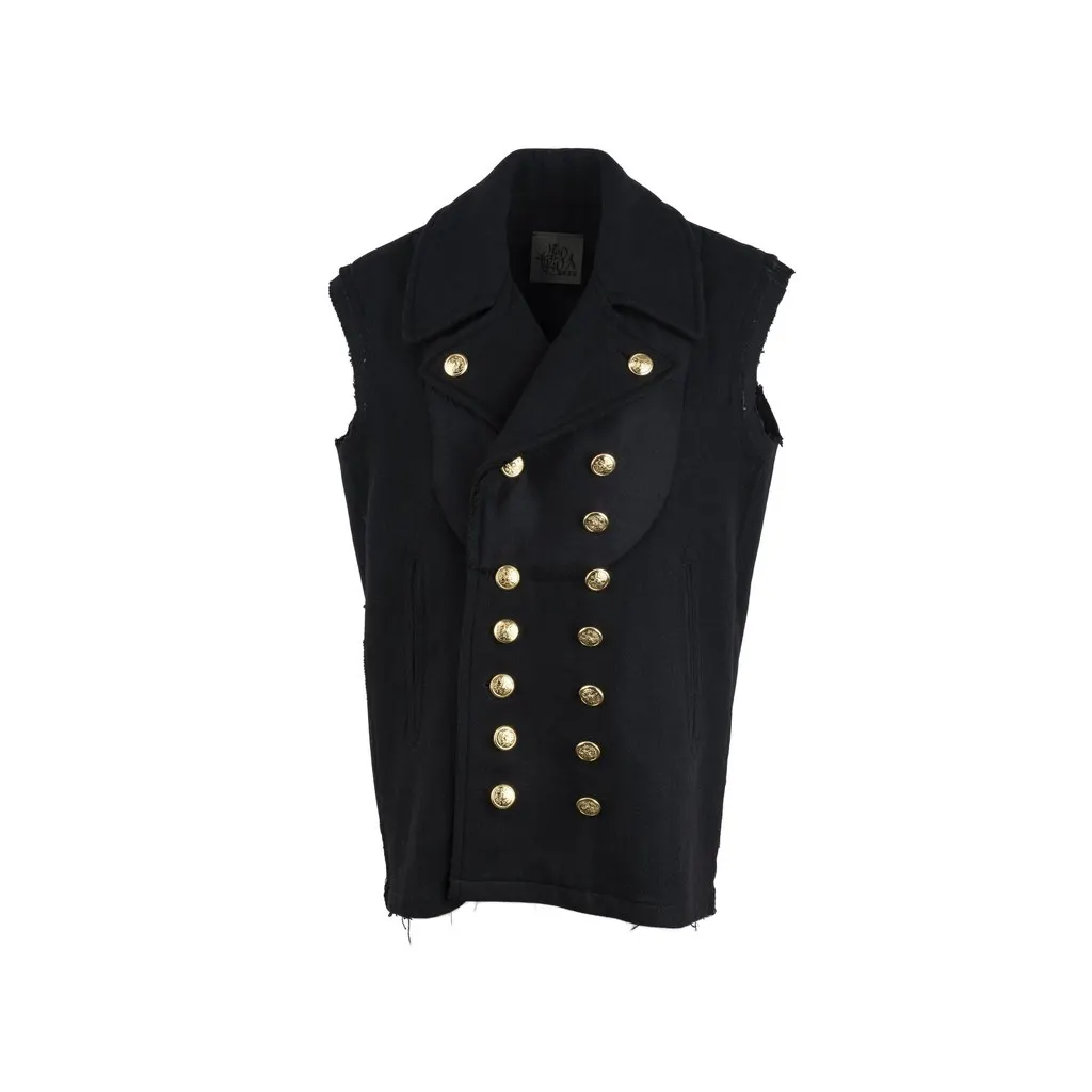 Unsigned Double-Breasted Vest - '10s Black Wool Good - Front View