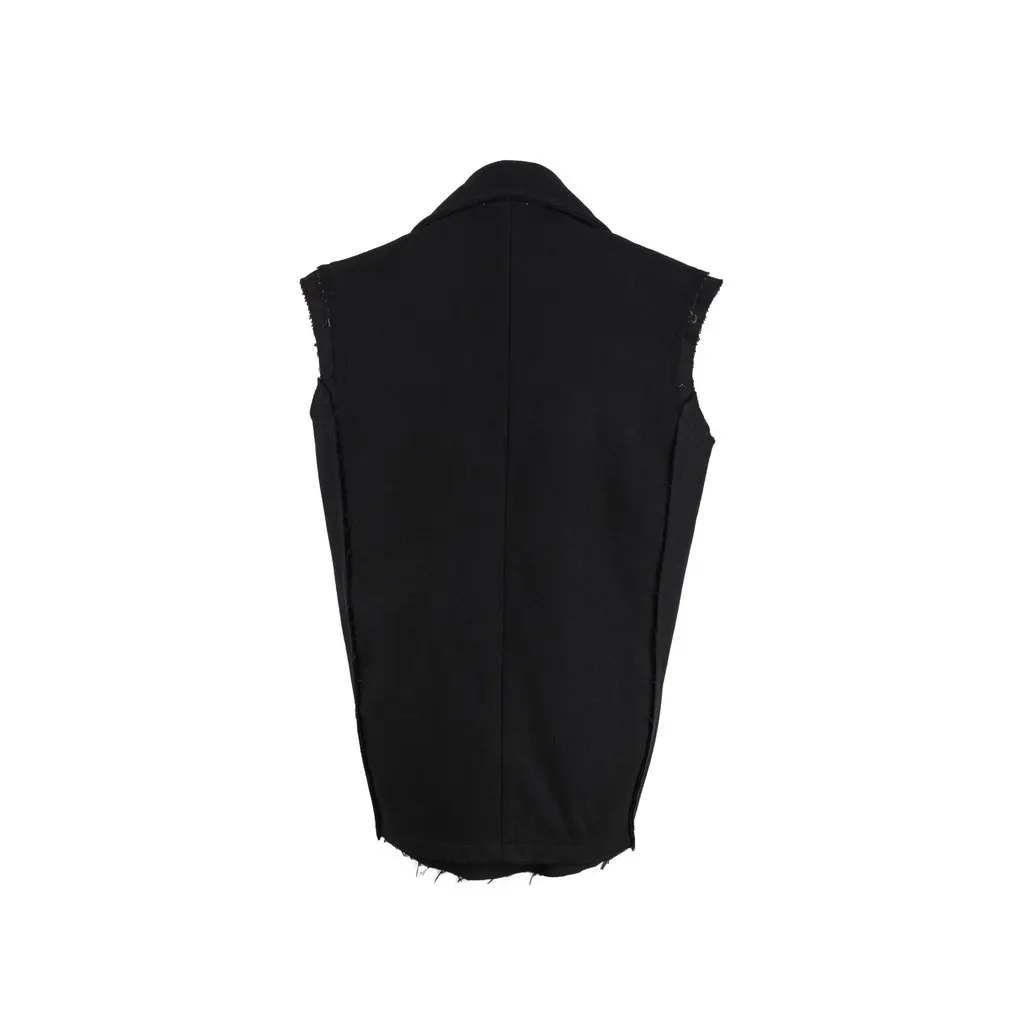 Unsigned Double-Breasted Vest - '10s Black Wool Good - Back View