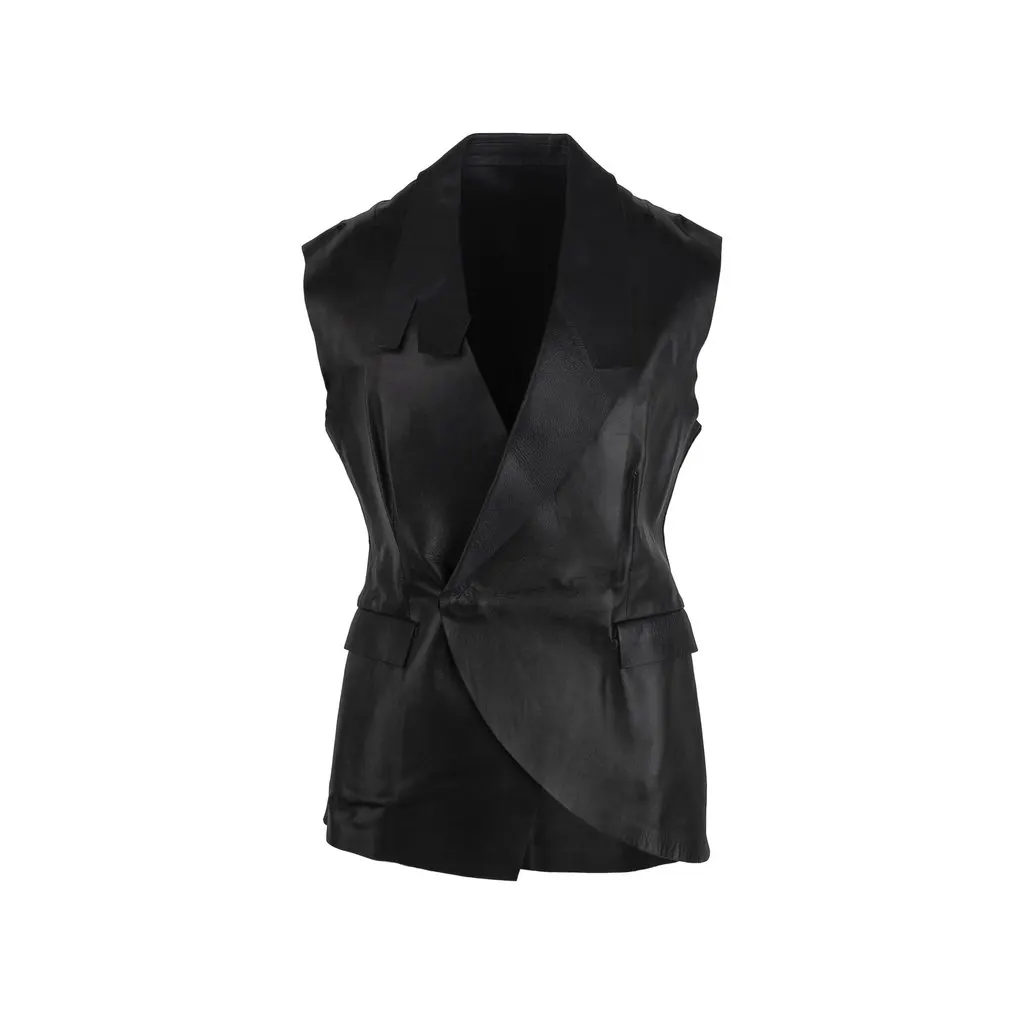 Unsigned Costume National Leather Vest - '00s Black Leather Good - Front View