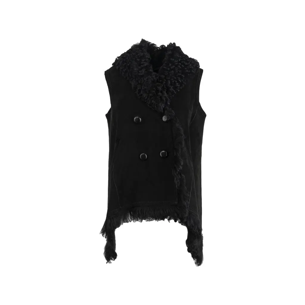 Unsigned Le Sentier Double-Breasted Vest - '00s Black Leather Good - Front View