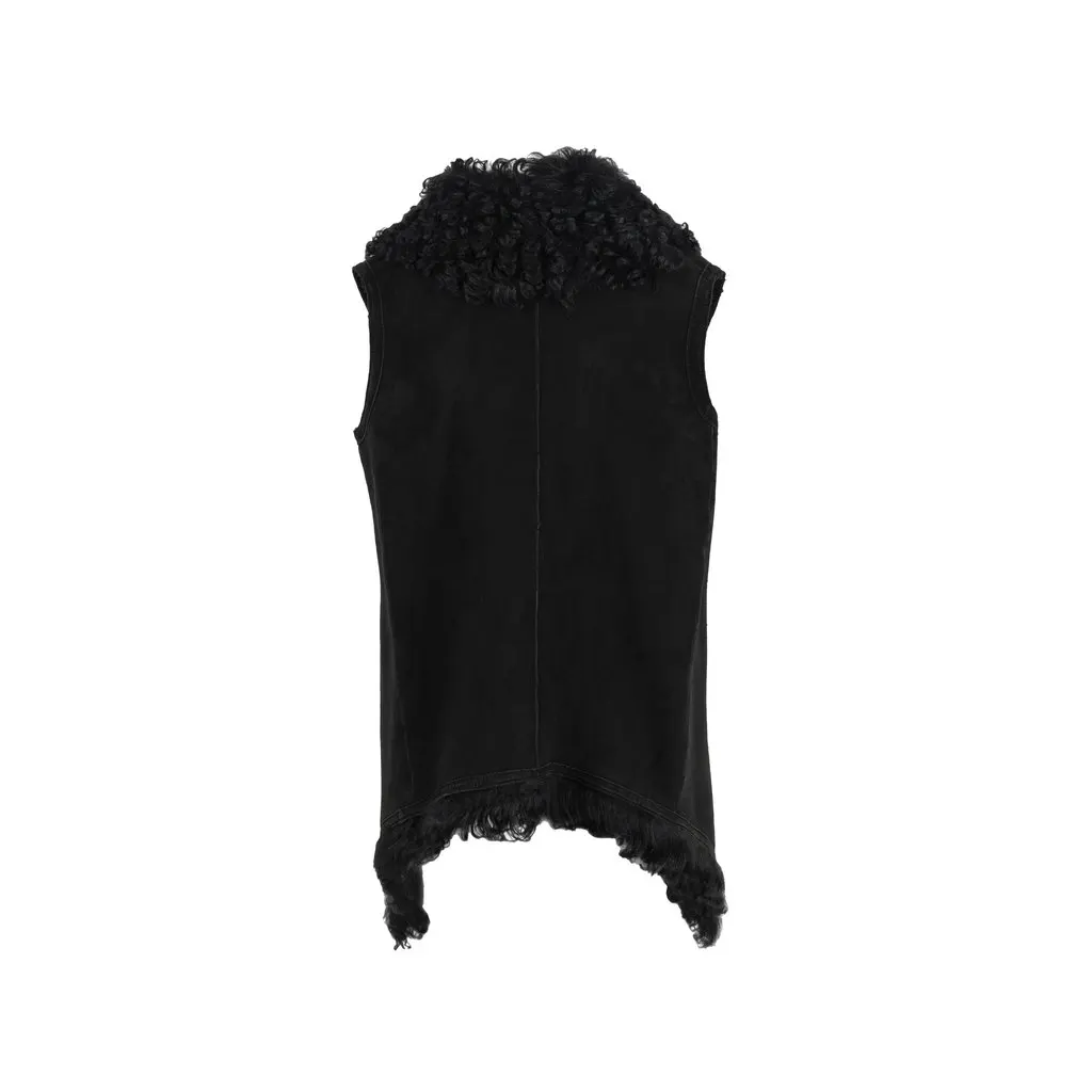 Unsigned Le Sentier Double-Breasted Vest - '00s Black Leather Good - Back View