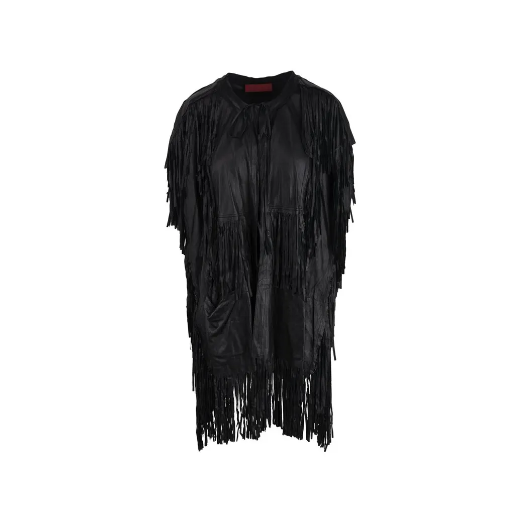 Unsigned Long Vest with Fringes - '10s Black Leather Good - Front View