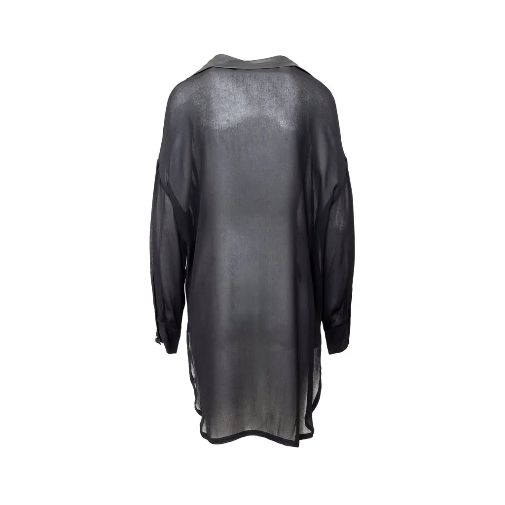 Unsigned Gaetano Navarra Black Leather Blouse - '00s Black Leather Good - Back View