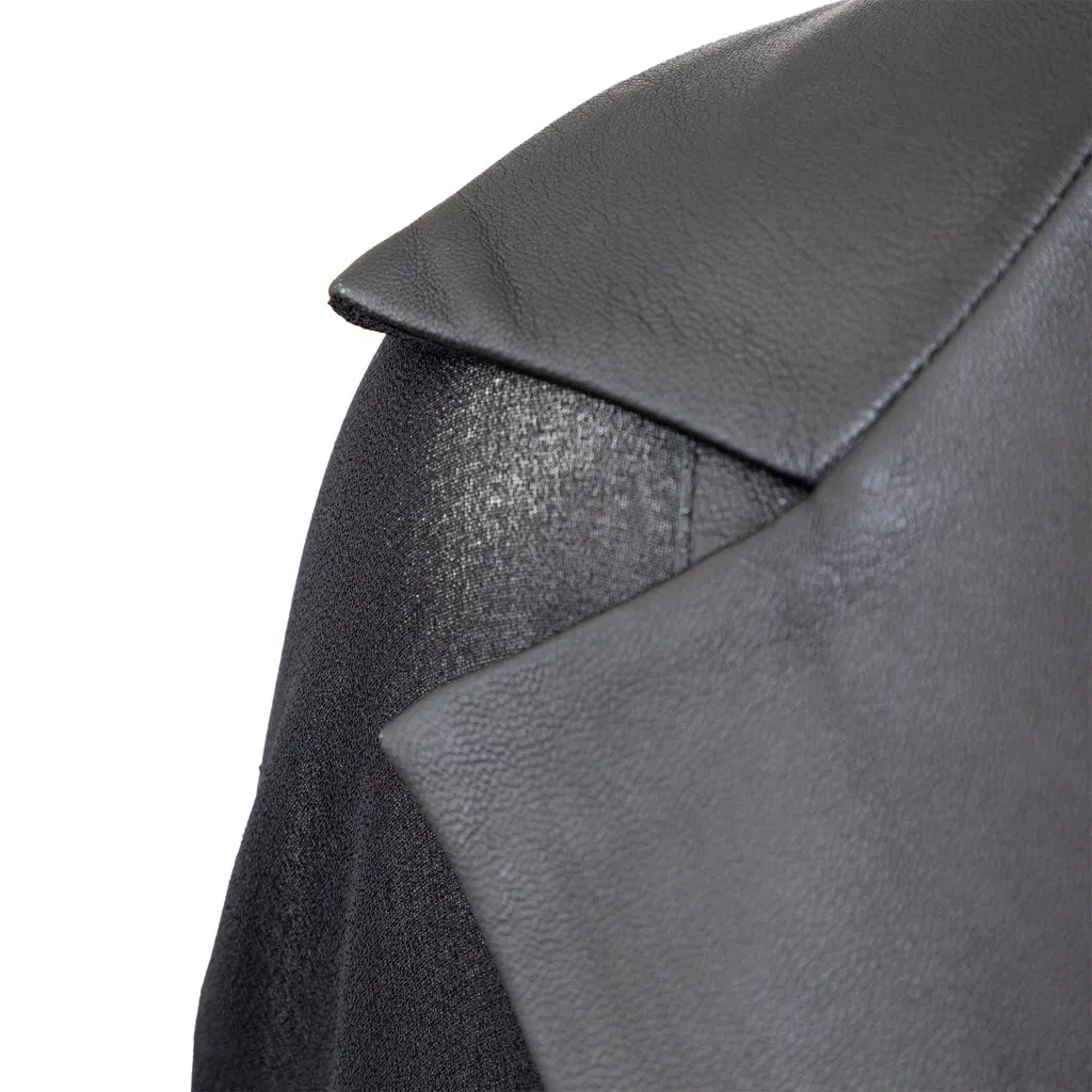 Unsigned Gaetano Navarra Black Leather Blouse - '00s Black Leather Good - Inside View