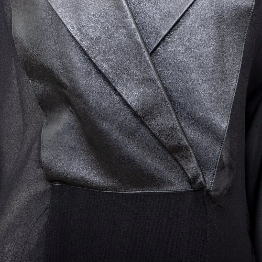 Unsigned Gaetano Navarra Black Leather Blouse - '00s Black Leather Good - Model View
