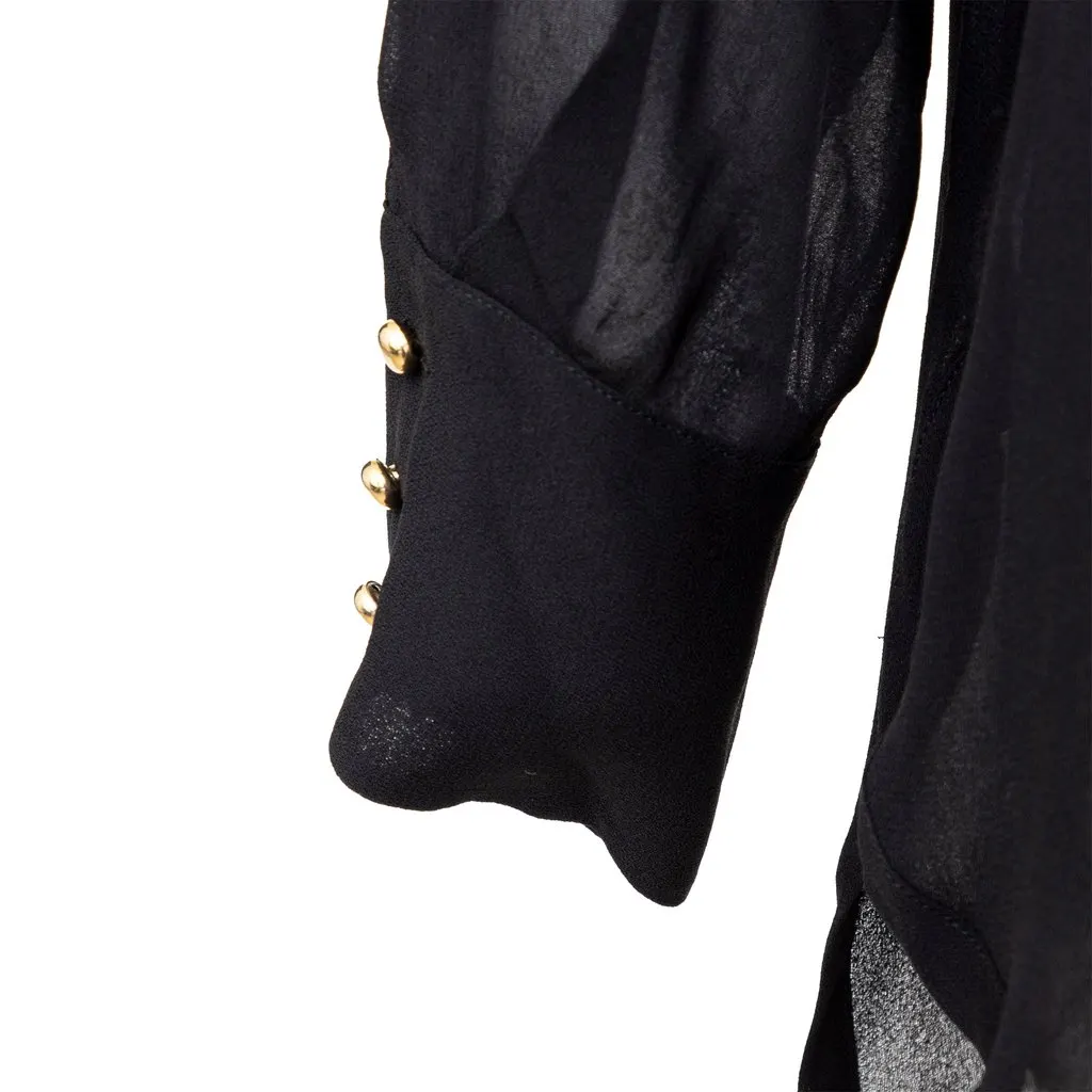 Unsigned Gaetano Navarra Black Leather Blouse - '00s Black Leather Good - Box View