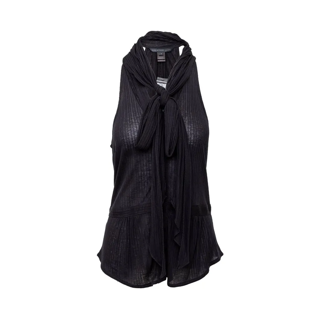 Marc Jacobs Marc by Marc Jacobs Ribbed Top - '00s Black Silk Good - Front View
