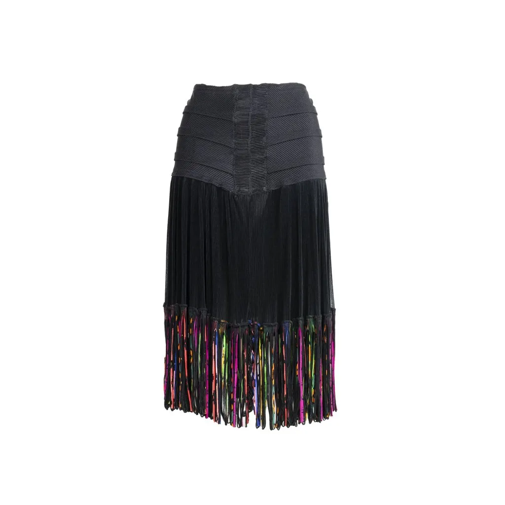Unsigned Marisa Padovan Fringed Skirt - '00s Black Good - Front View