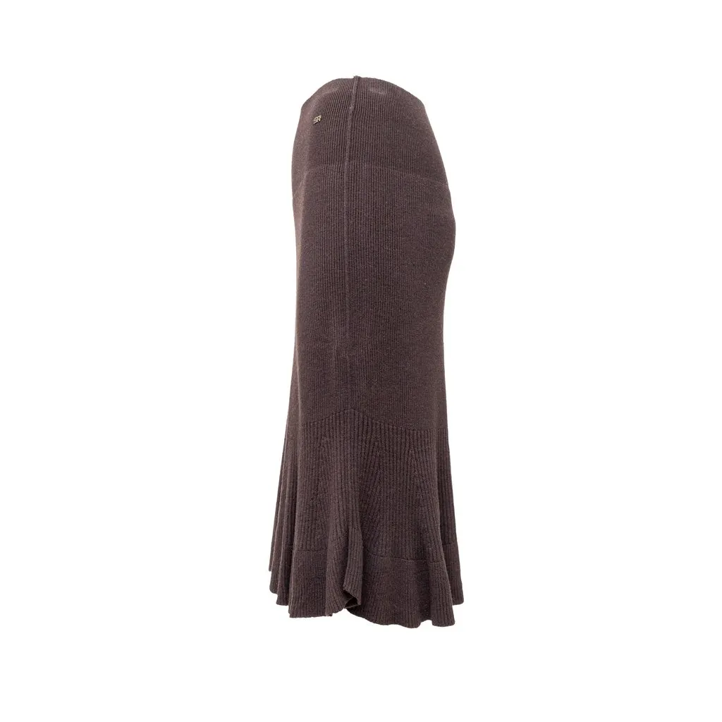 Sonia Rykiel Wool Skirt - '00s Brown Wool Good - Back View