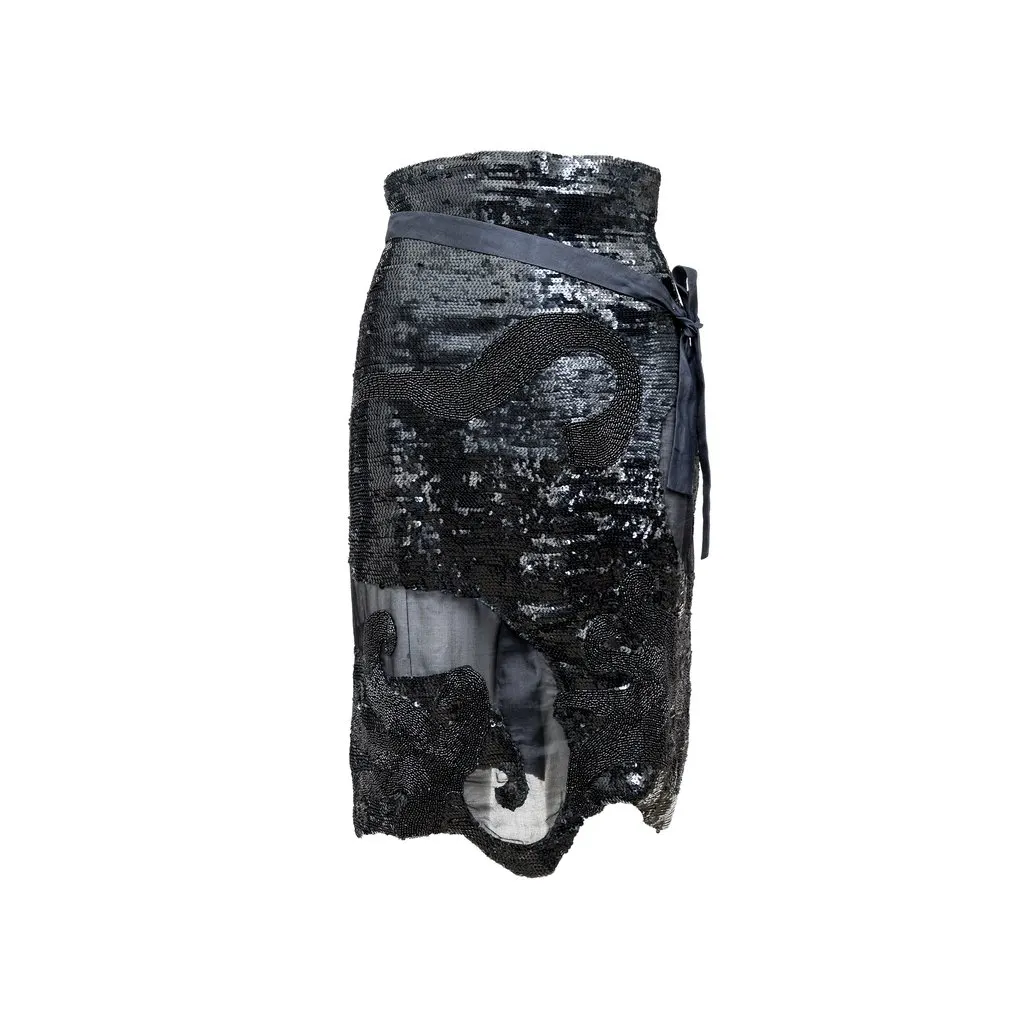 Unsigned Sequined Skirt - '80s Black Good - Front View