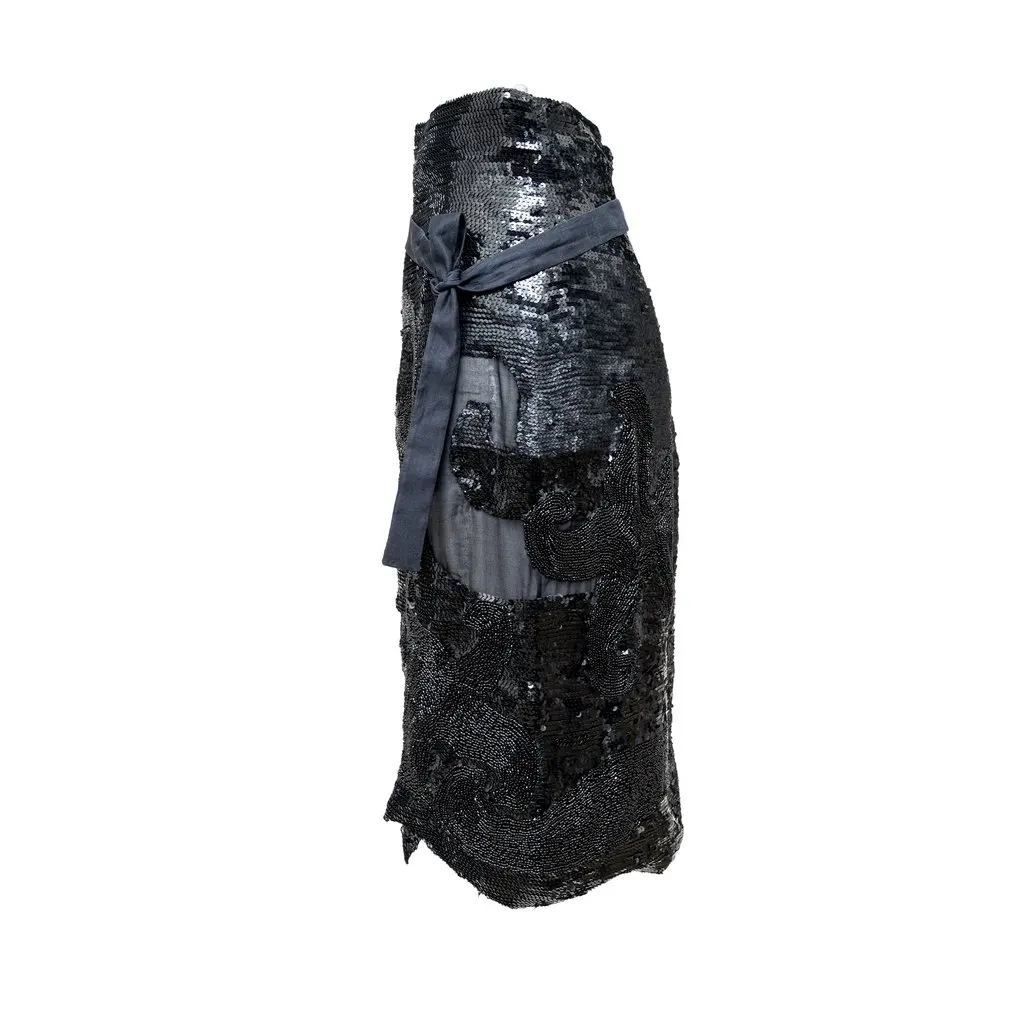 Unsigned Sequined Skirt - '80s Black Good - Back View