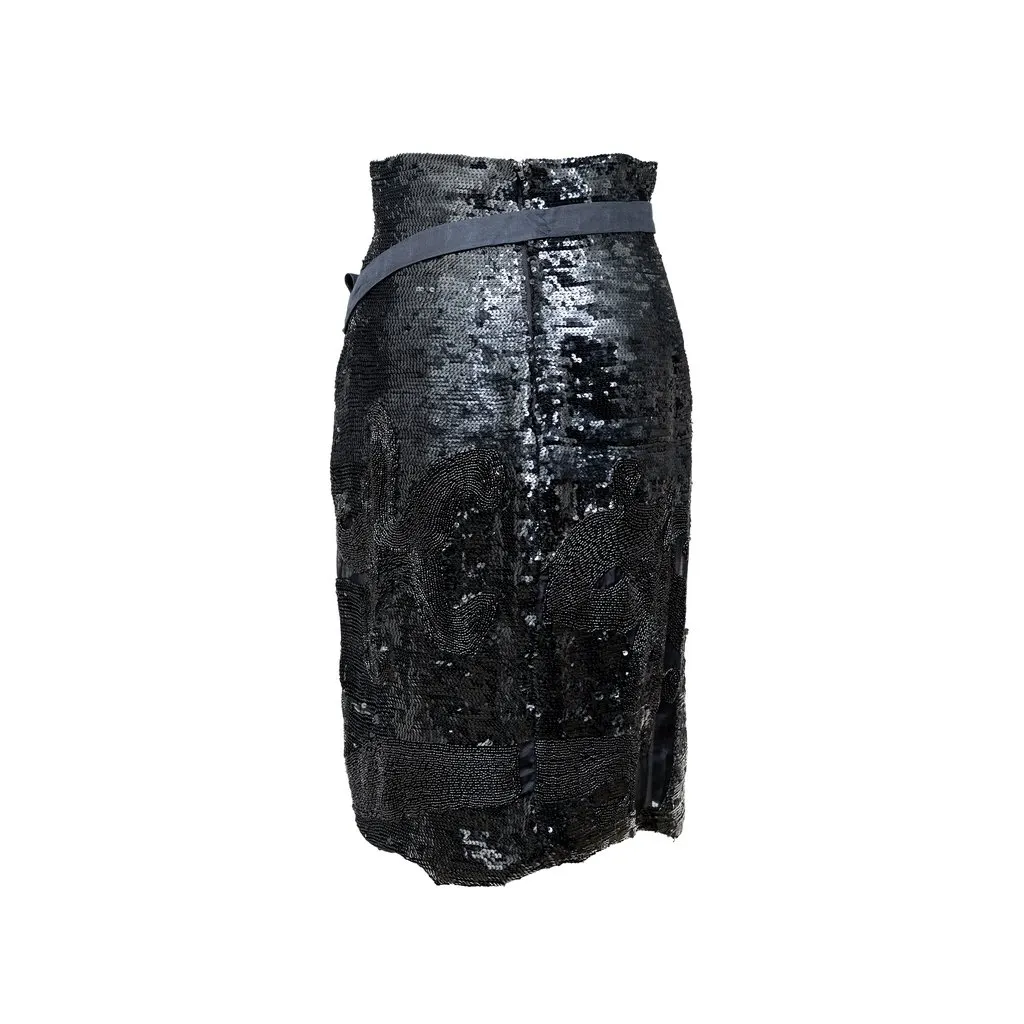 Unsigned Sequined Skirt - '80s Black Good - Inside View