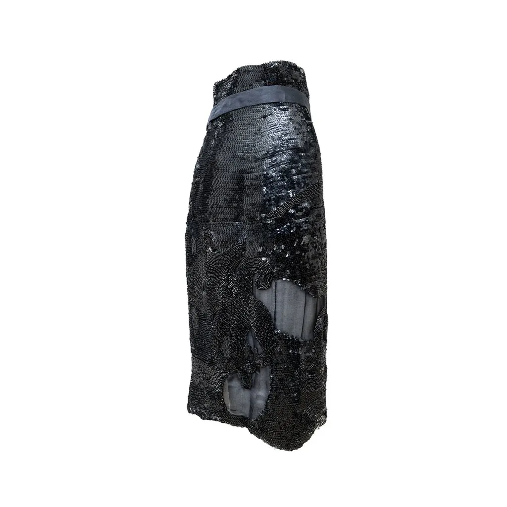 Unsigned Sequined Skirt - '80s Black Good - Model View