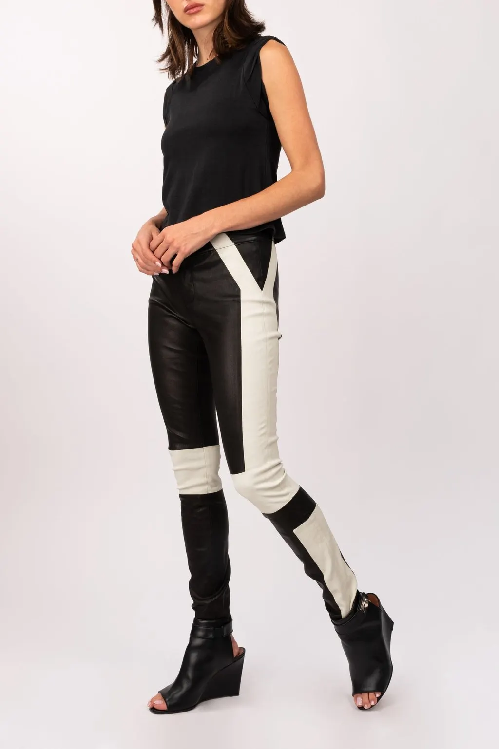 Unsigned Two-Tone Trousers - '00s Black Leather Good - Back View
