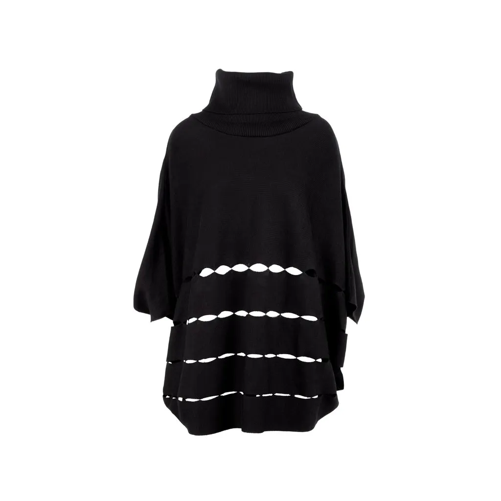 Unsigned Gaetano Navarra Turtleneck Poncho - '00s MultiColor Wool Good - Front View