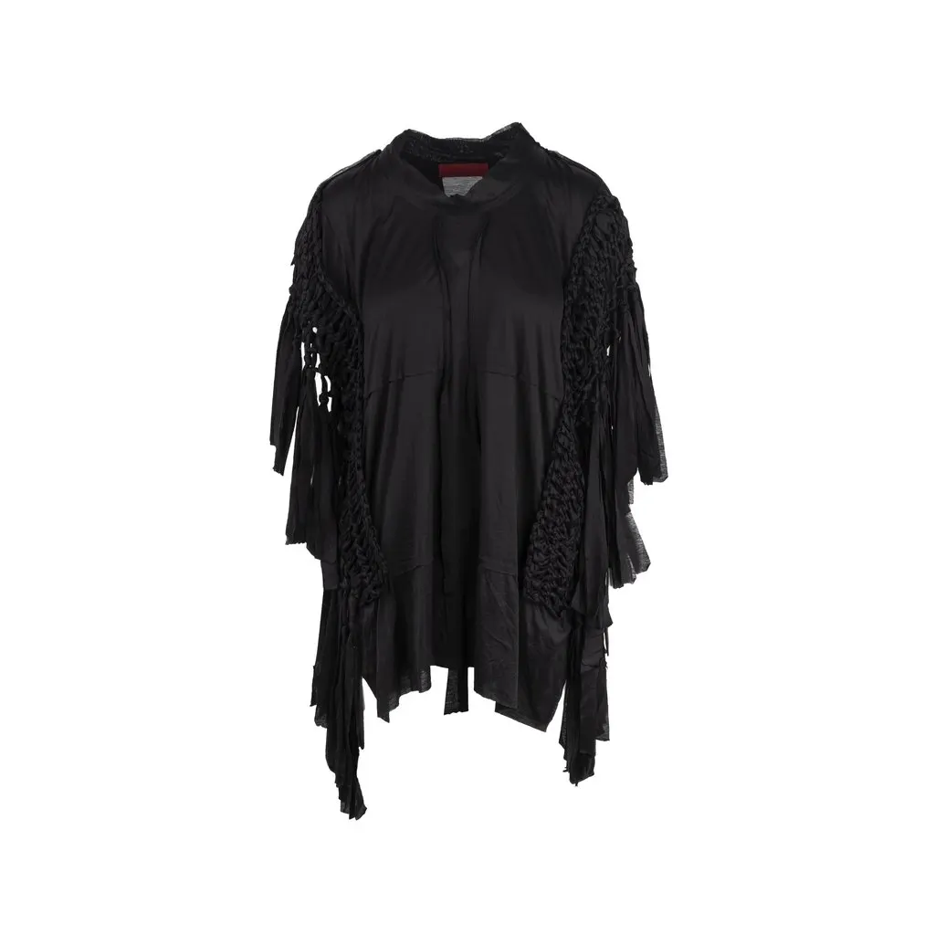 Unsigned Fringed T-Shirt - '10s Black Good - Front View