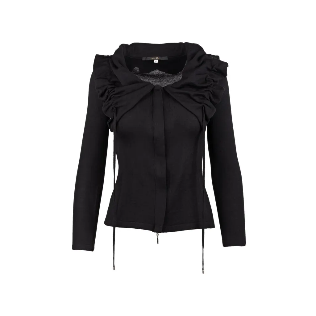 Unsigned Sweater with Ruffles - '10s Black Good - Front View