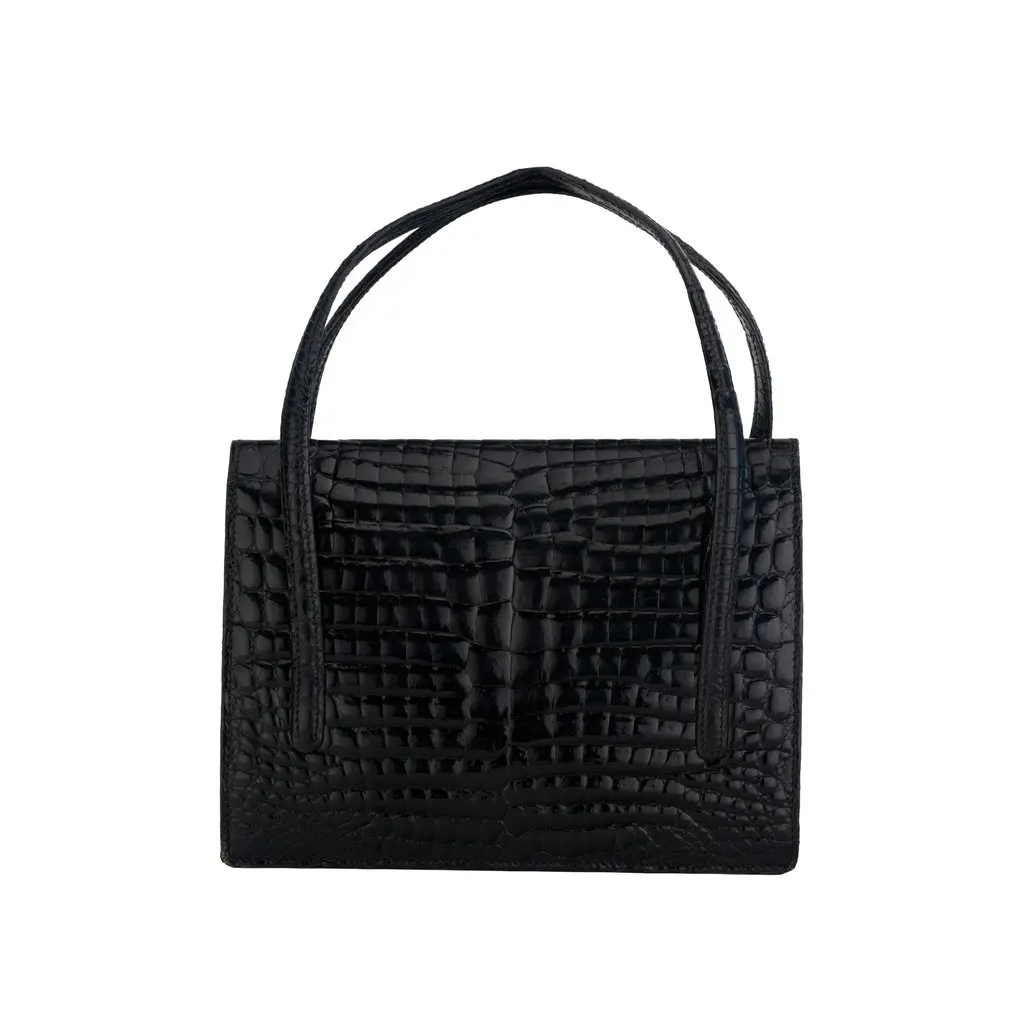 Unsigned Black Handbag - '80s Black Leather Good - Back View