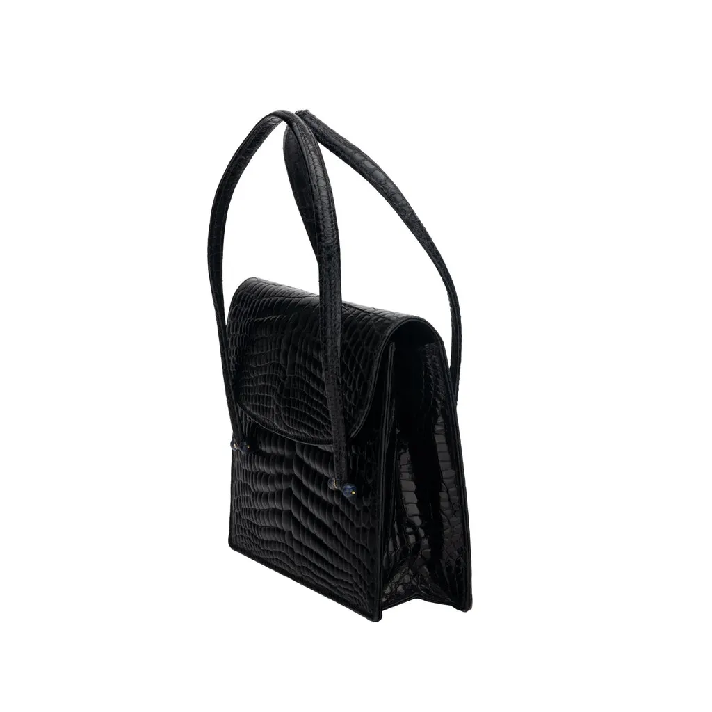 Unsigned Black Handbag - '80s Black Leather Good - Inside View