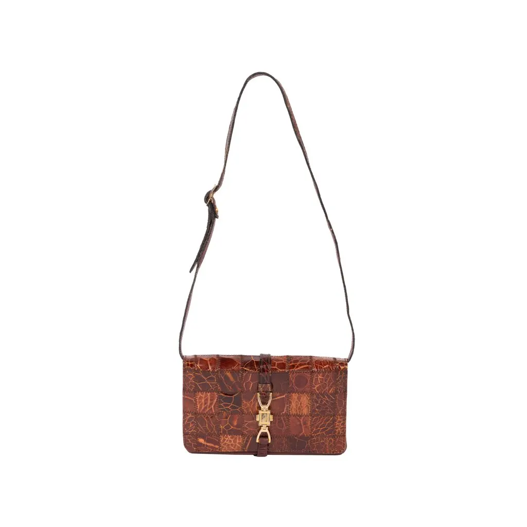 Unsigned Brown Leather Bag - '70s Brown Leather Good - Front View
