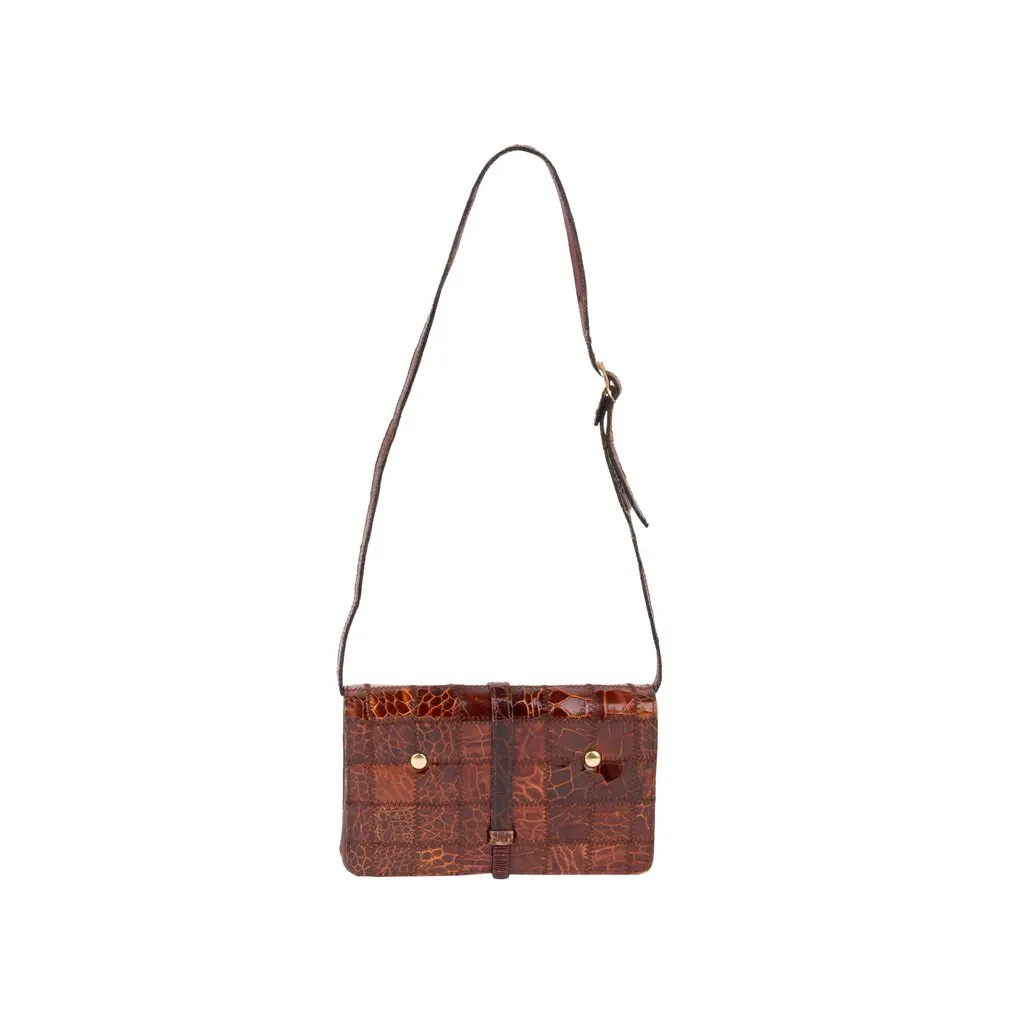 Unsigned Brown Leather Bag - '70s Brown Leather Good - Back View