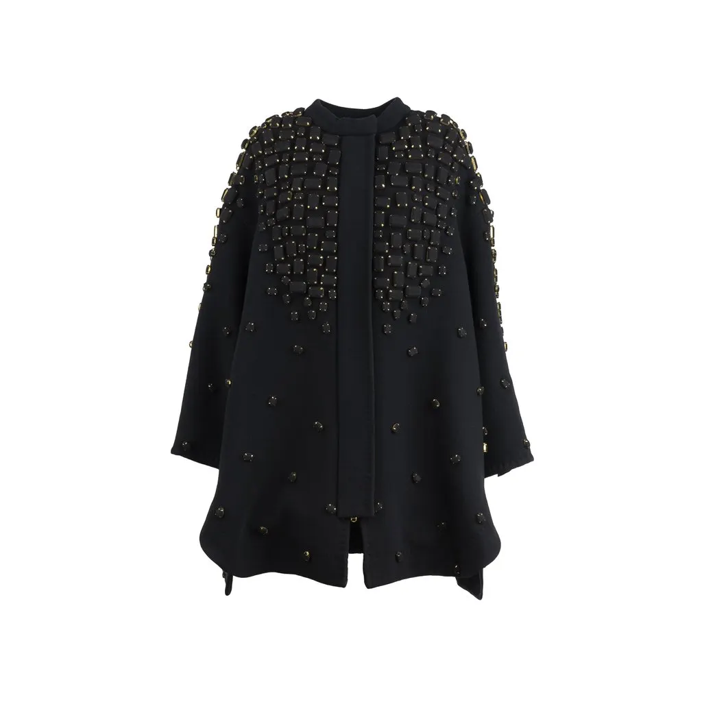 Unsigned Embellished Cape Jacket - '10s Black Cotton Good - Front View