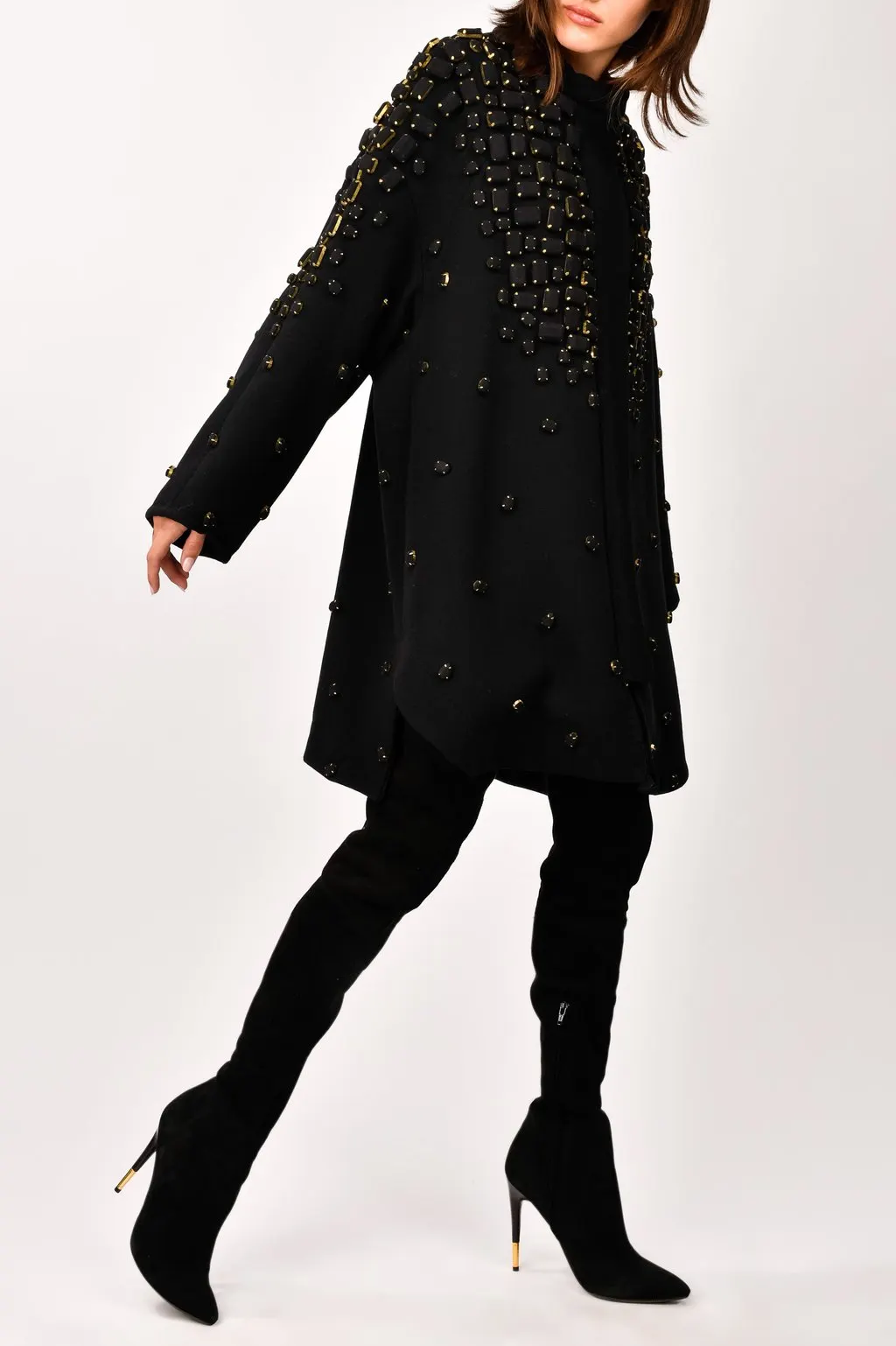 Unsigned Embellished Cape Jacket - '10s Black Cotton Good - Back View