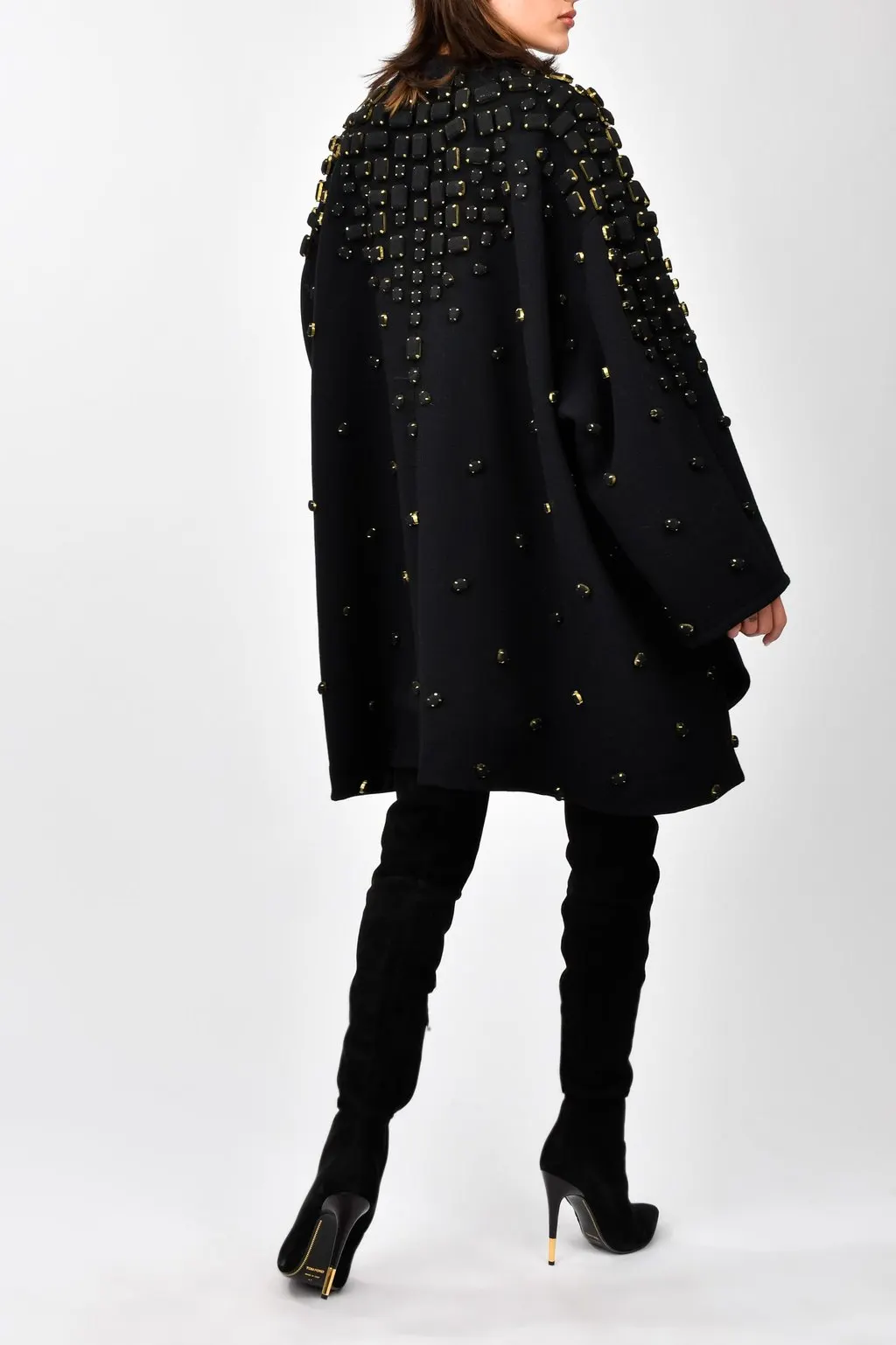 Unsigned Embellished Cape Jacket - '10s Black Cotton Good - Inside View