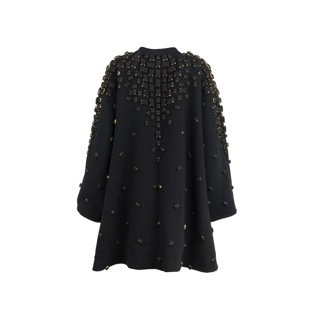 Unsigned Embellished Cape Jacket - '10s Black Cotton Good - Model View