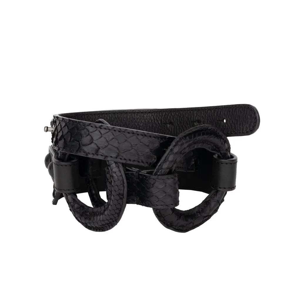 Unsigned Embossed Leather Belt - '00s Black Leather Good - Front View