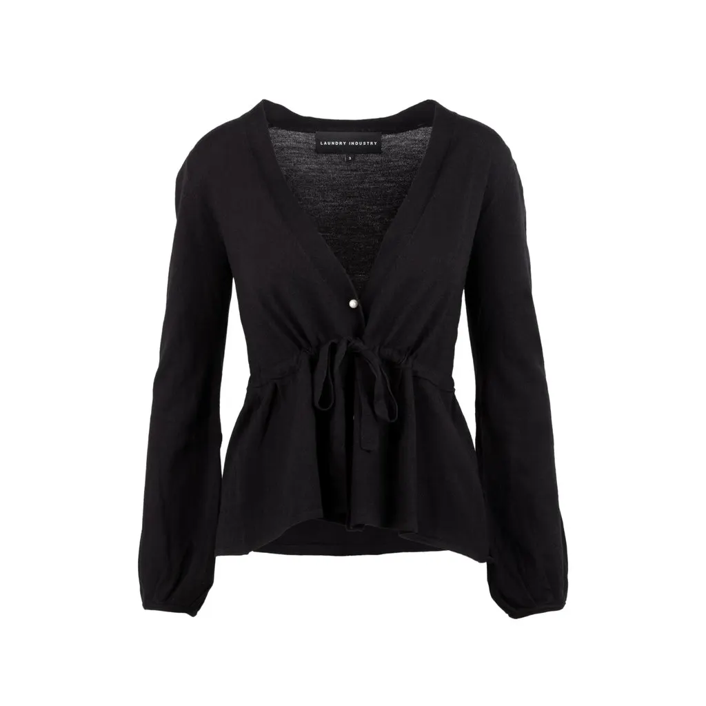 Unsigned Black Cardigan With Drawstring - '10s Black Good - Front View