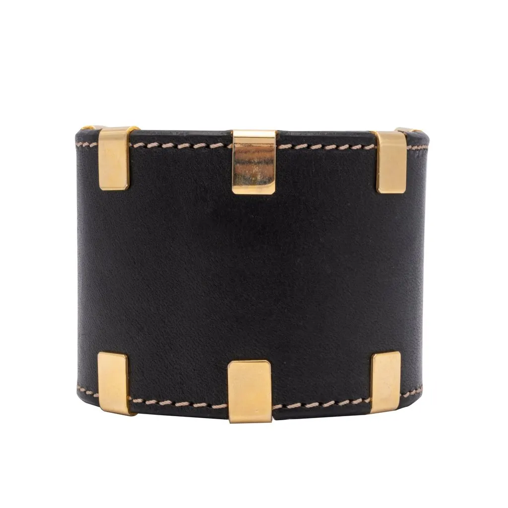 Gianfranco Ferré Rigid Leather Bracelet - '80s Black Leather Good - Back View