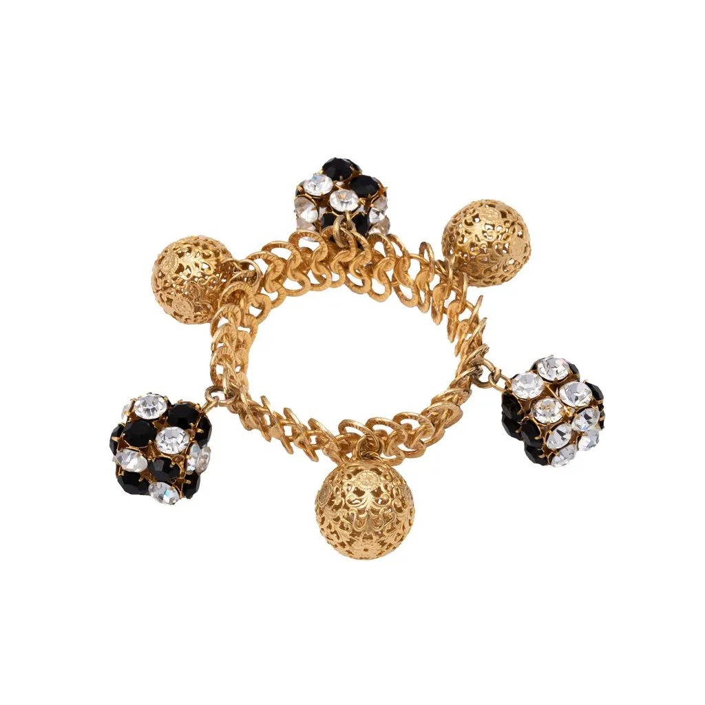 Unsigned Bracelet With Charms - '80s Black Good - Front View