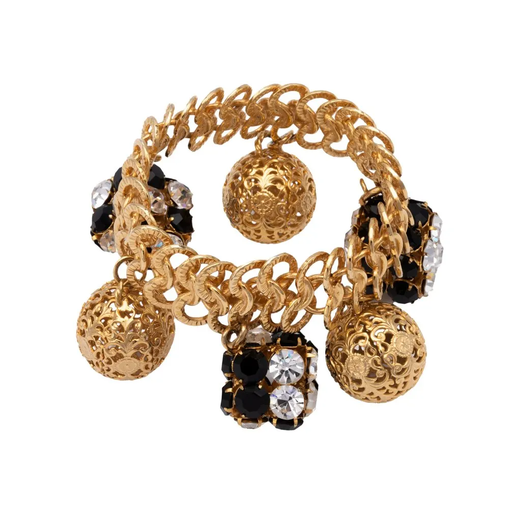 Unsigned Bracelet With Charms - '80s Black Good - Back View