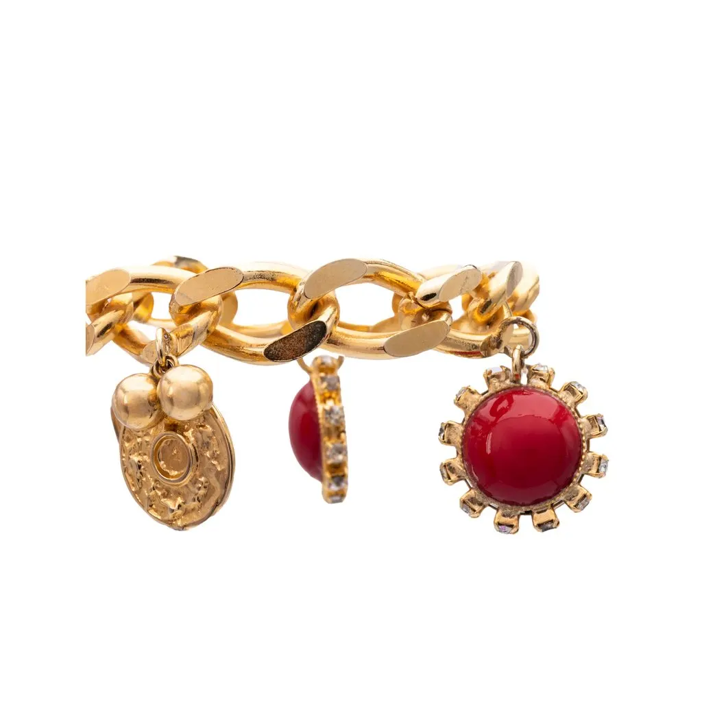Unsigned Bracelet With Red Charms - '80s Red Good - Back View
