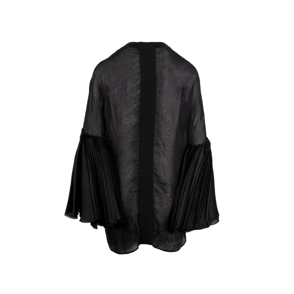 Unsigned Shirt With Pleated Sleeve - '10s Black Silk Good - Back View