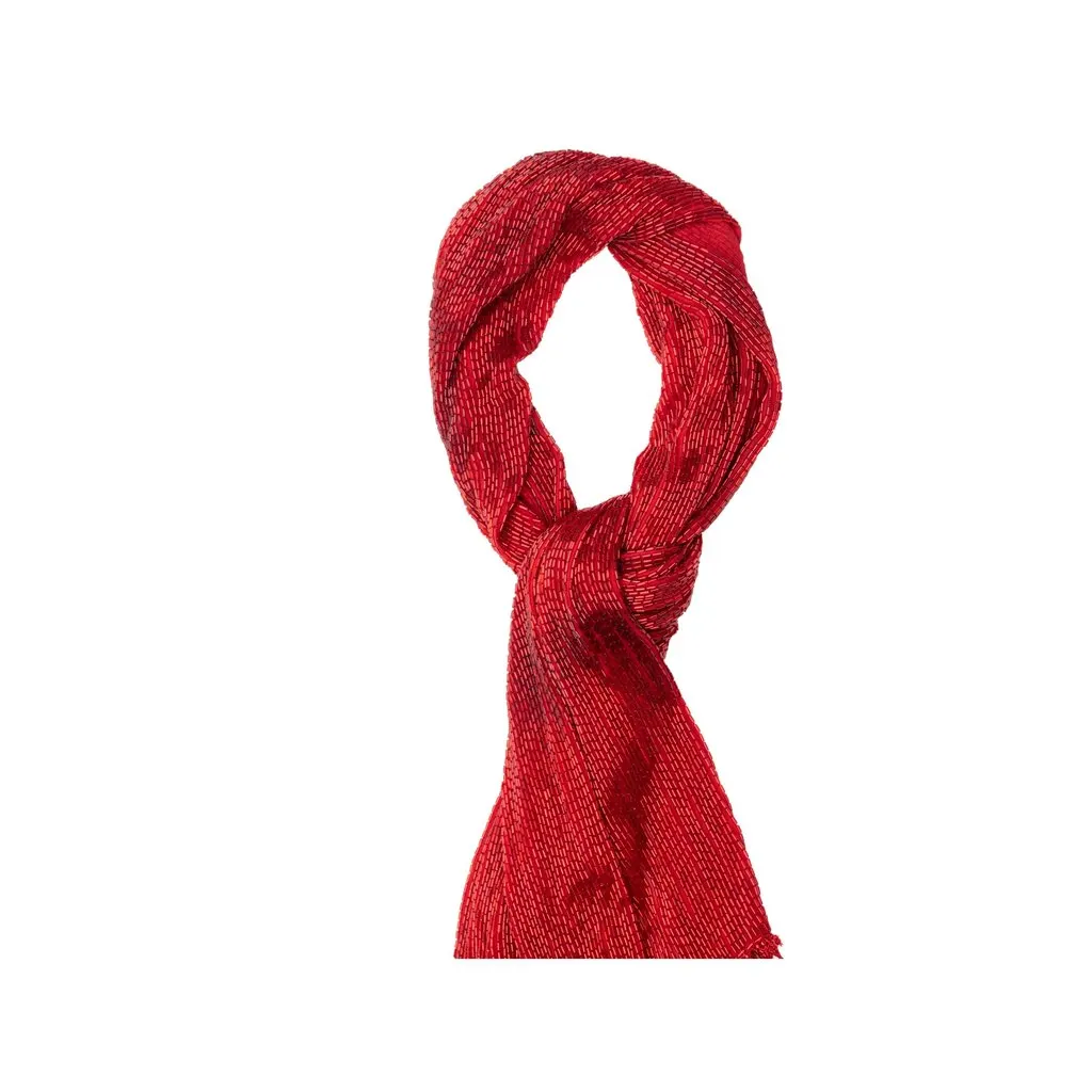 Unsigned Red Fringed Scarf - '80s Red Good - Front View