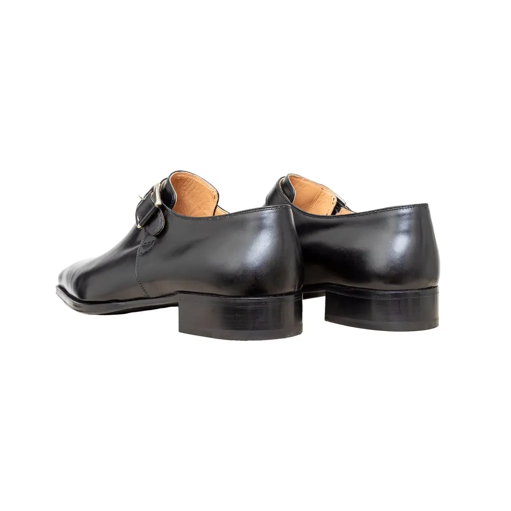 Artioli Black Loafer Shoes - '20s Black Leather Good - Back View