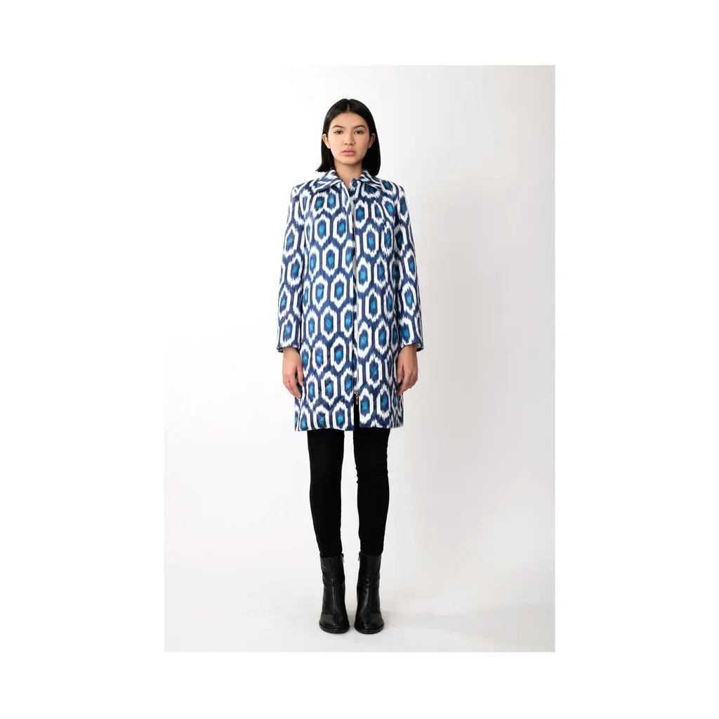 Unsigned Ikat Quilted Coat - '20s White Good - Back View