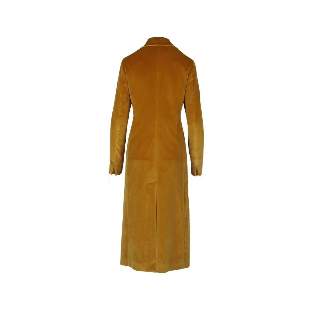 Unsigned Bottega Martinese Mustard Velvet Long Coat  - '10s Black Velvet Good - Back View