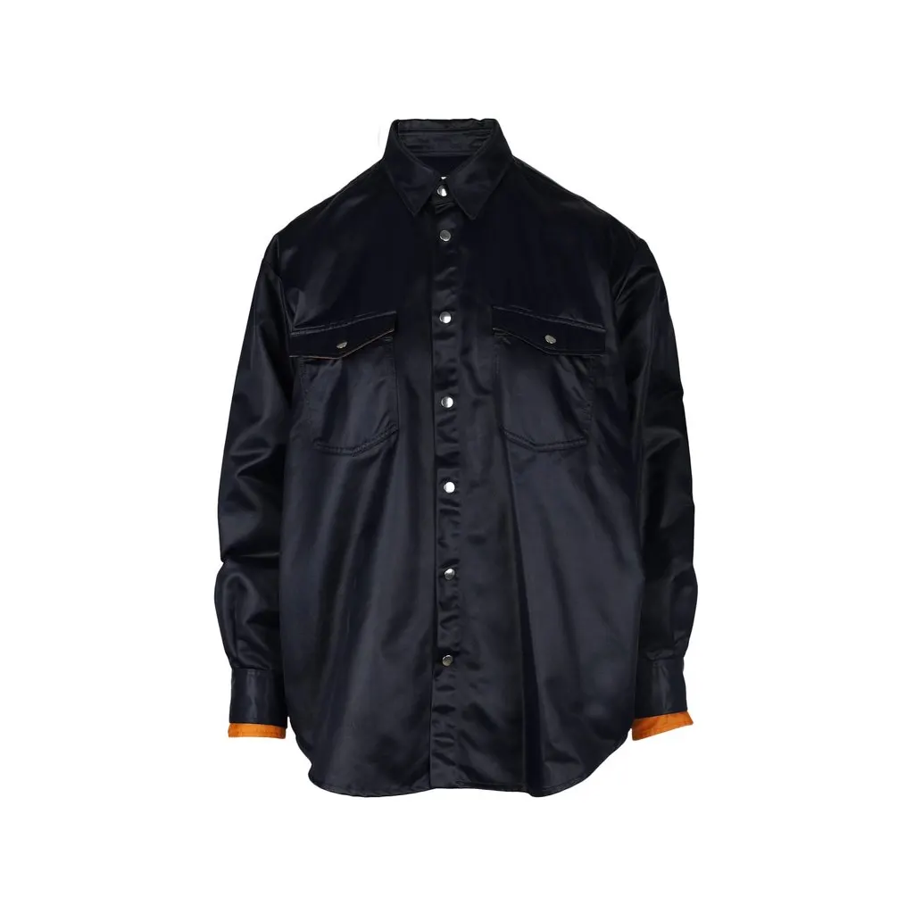 Unsigned Marios Satin Shirt - '10s Blue Satin Good - Front View