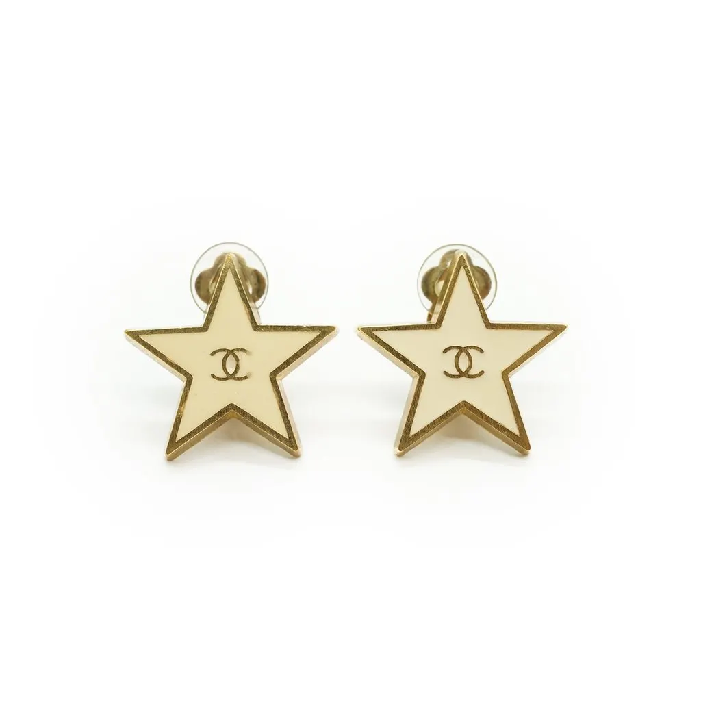 Chanel Earrings Beige Good - Front View