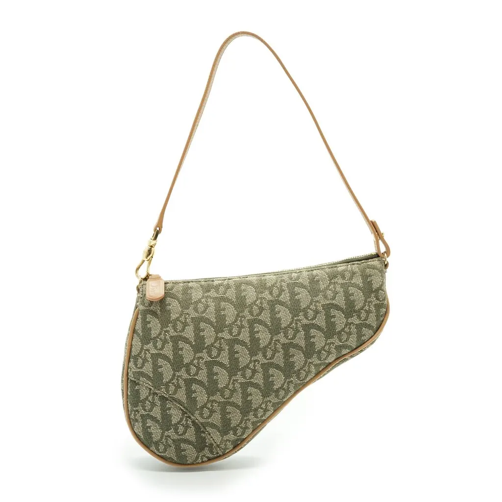Dior Shoulder Bag Vintage Saddle Dior Oblique Beige Canvas Good - Front View