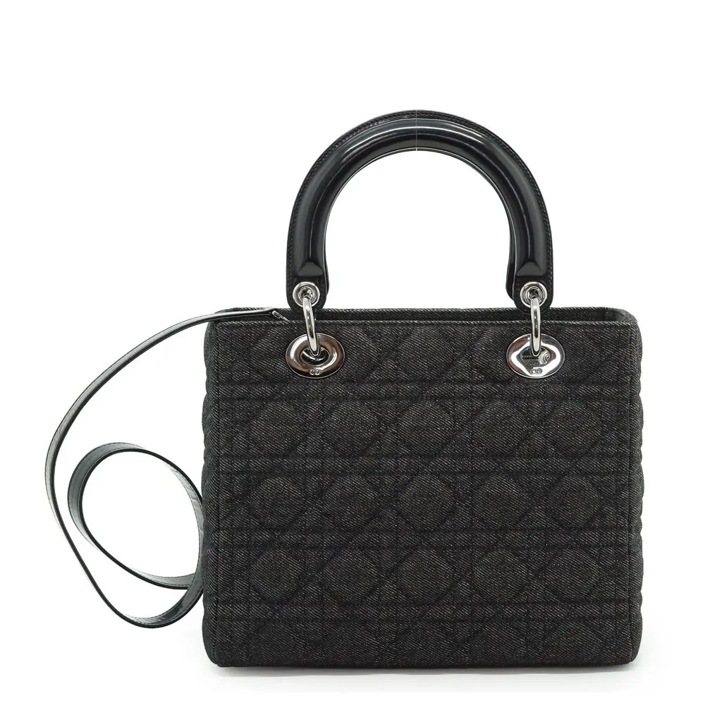 Dior Tote Bag Vintage Lady Dior Black Denim Good - Back View