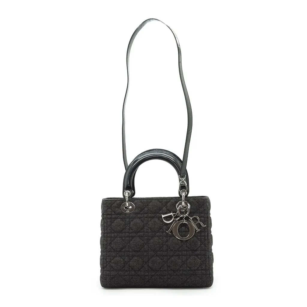 Dior Tote Bag Vintage Lady Dior Black Denim Good - Inside View
