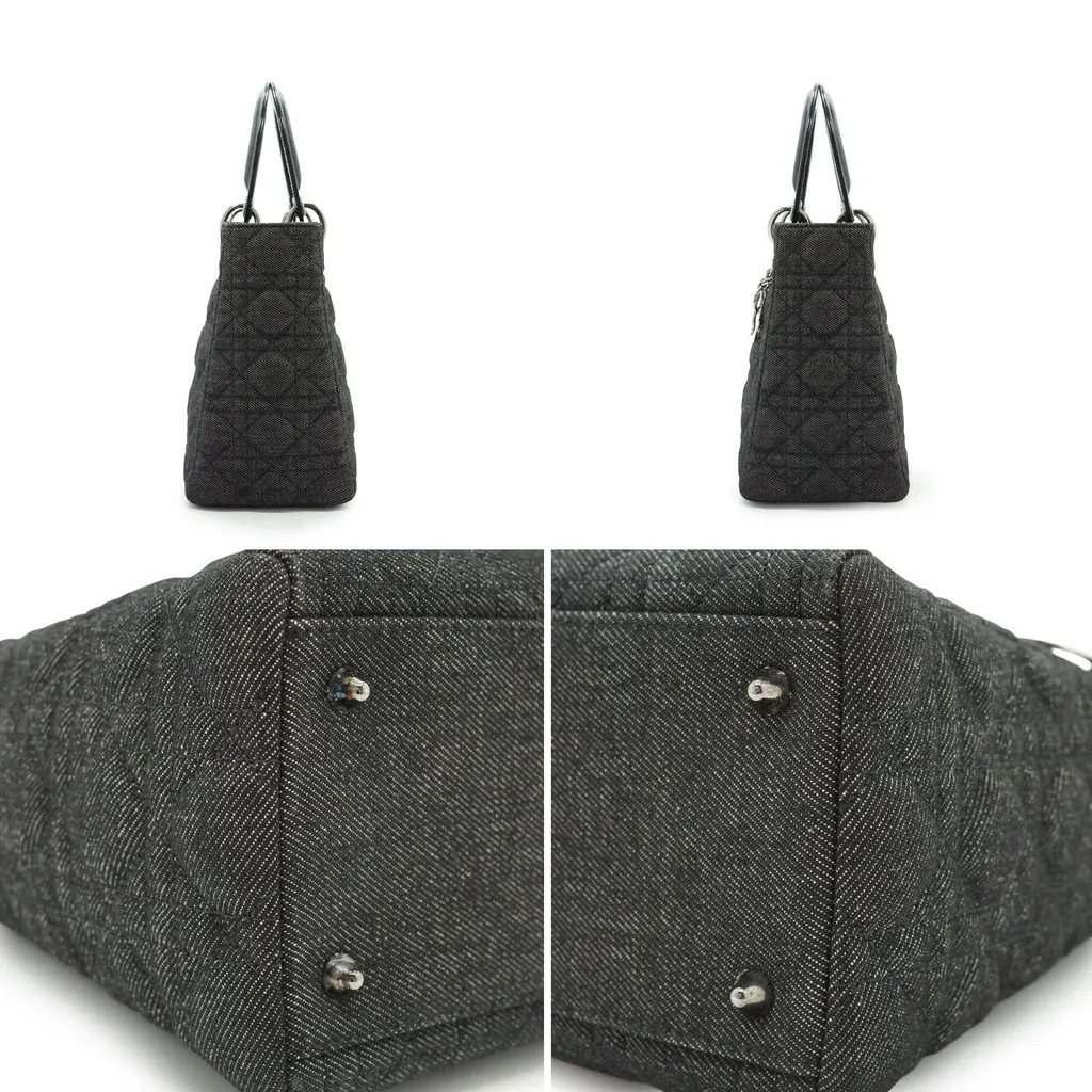 Dior Tote Bag Vintage Lady Dior Black Denim Good - Model View