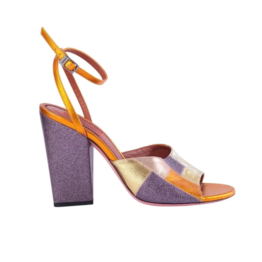 Missoni Metallic Patchwork Leather & Glitter Block-Heel Sandals - '00s