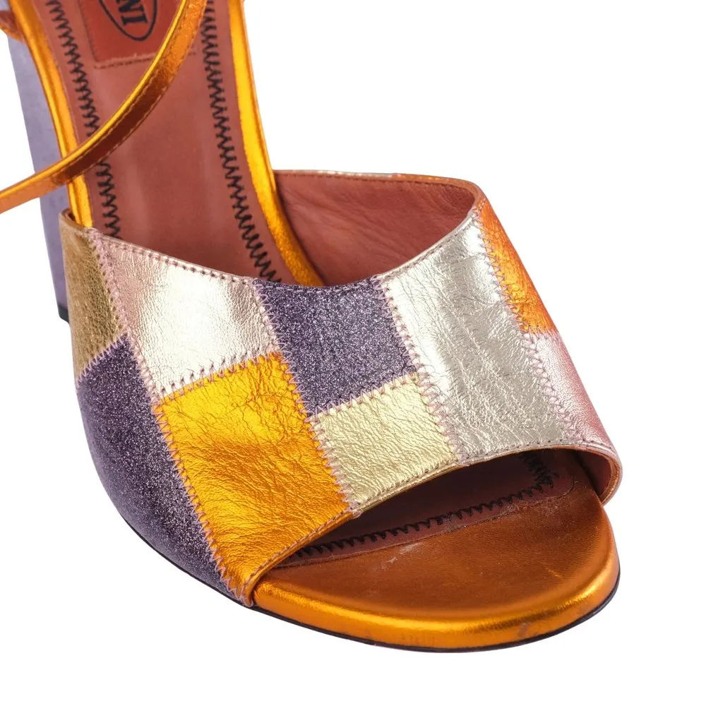 Missoni Metallic Patchwork Leather & Glitter Block-Heel Sandals - '00s MultiColor Leather Good - Model View